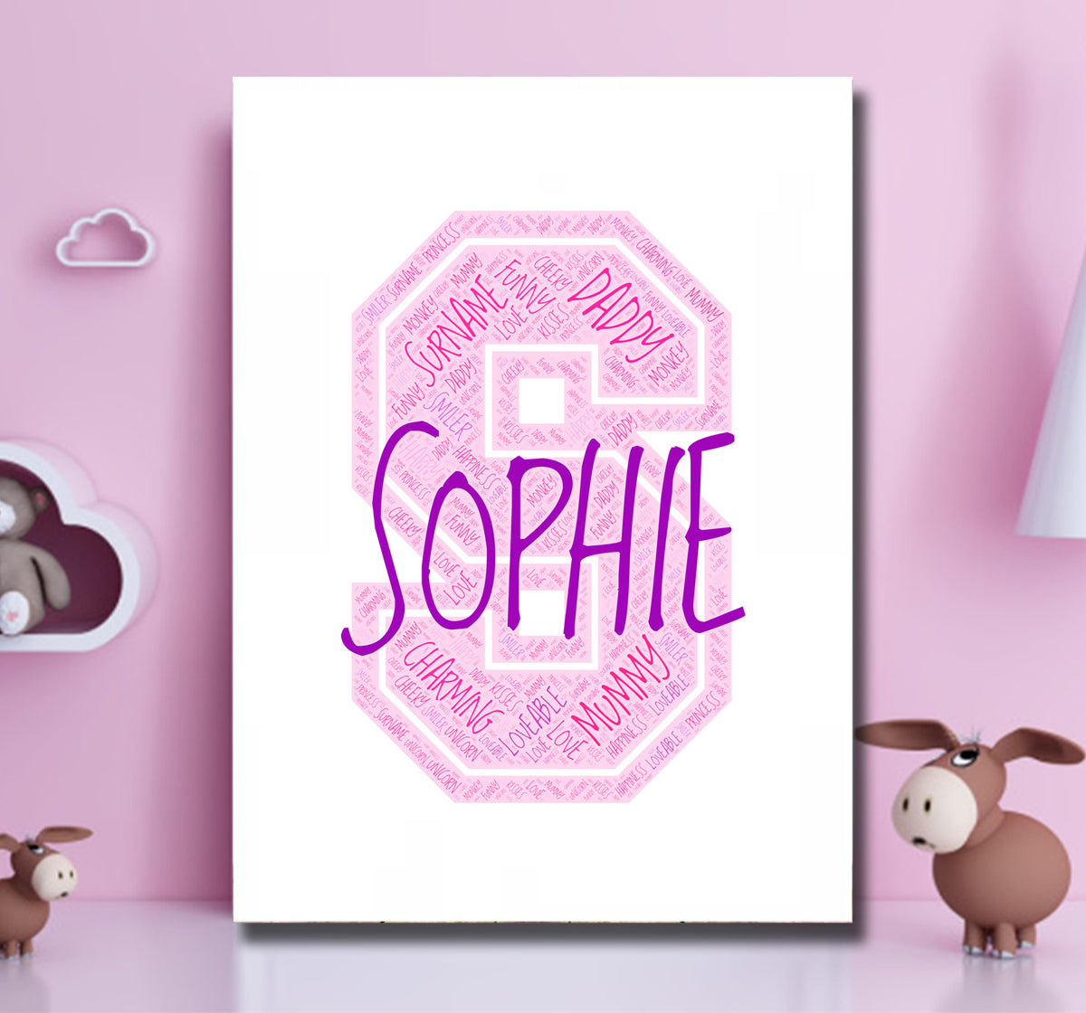 Personalised Name Word Art Poster Print Pink Letter S – Personalised name word art print, pink letter S, print only