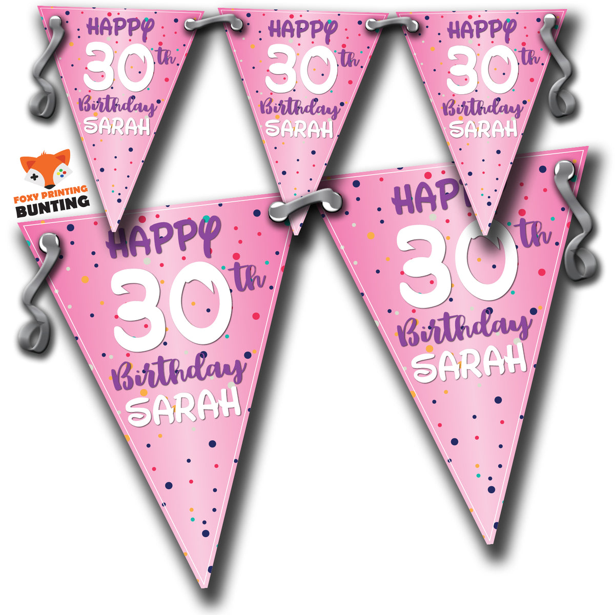 S013 SPOTTY PINK BIRTHDAY Bunting Premium Party Decorations (Standard Bunting (14.8cm X 21cm)) β S013 Spotty Pink Birthday Bunting
