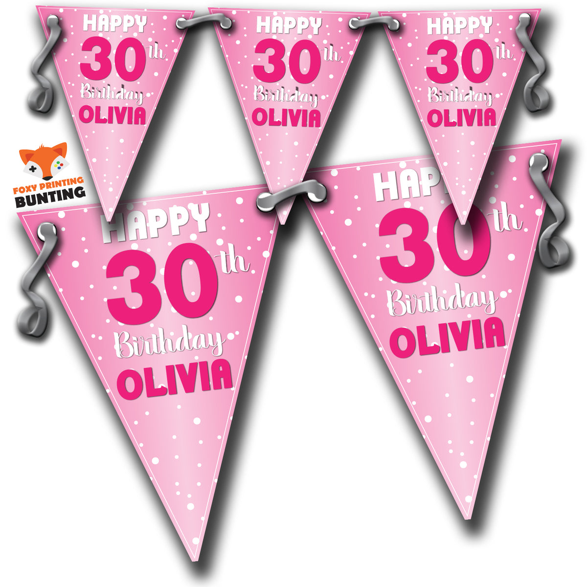 S015 SPOTTY PINK BIRTHDAY Bunting Premium Party Decorations (Standard Bunting (14.8cm X 21cm)) – S015 Spotty Pink Birthday Bunting