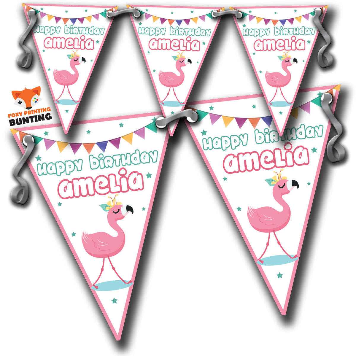 S021 BUNTING FLAMINGO 2 Personalised Custom Bunting Premium Party Decorations (Standard Bunting (14.8cm X 21cm)) – S021 Bunting Flamingo 2 Personalised Custom Bunting