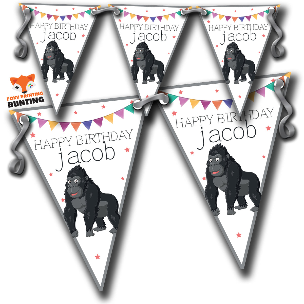 S029 BUNTING GORILLA Personalised Custom Bunting Premium Party Decorations (Standard Bunting (14.8cm X 21cm))