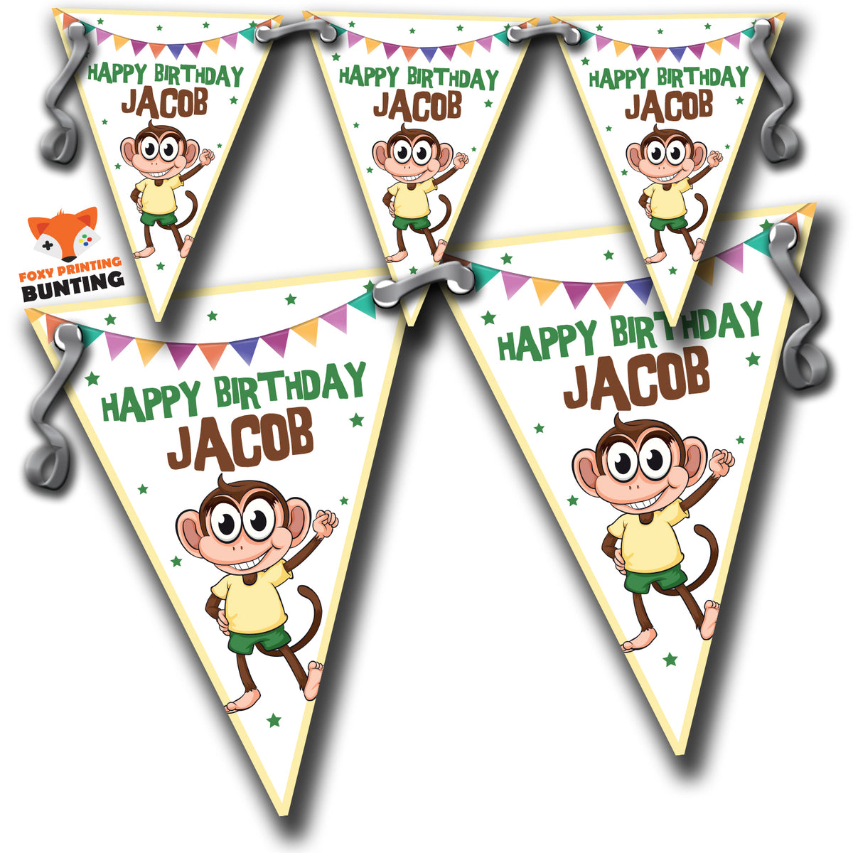 S030 BUNTING CHEEKY MONKEY Personalised Custom Bunting Premium Party Decorations (Standard Bunting (14.8cm X 21cm))