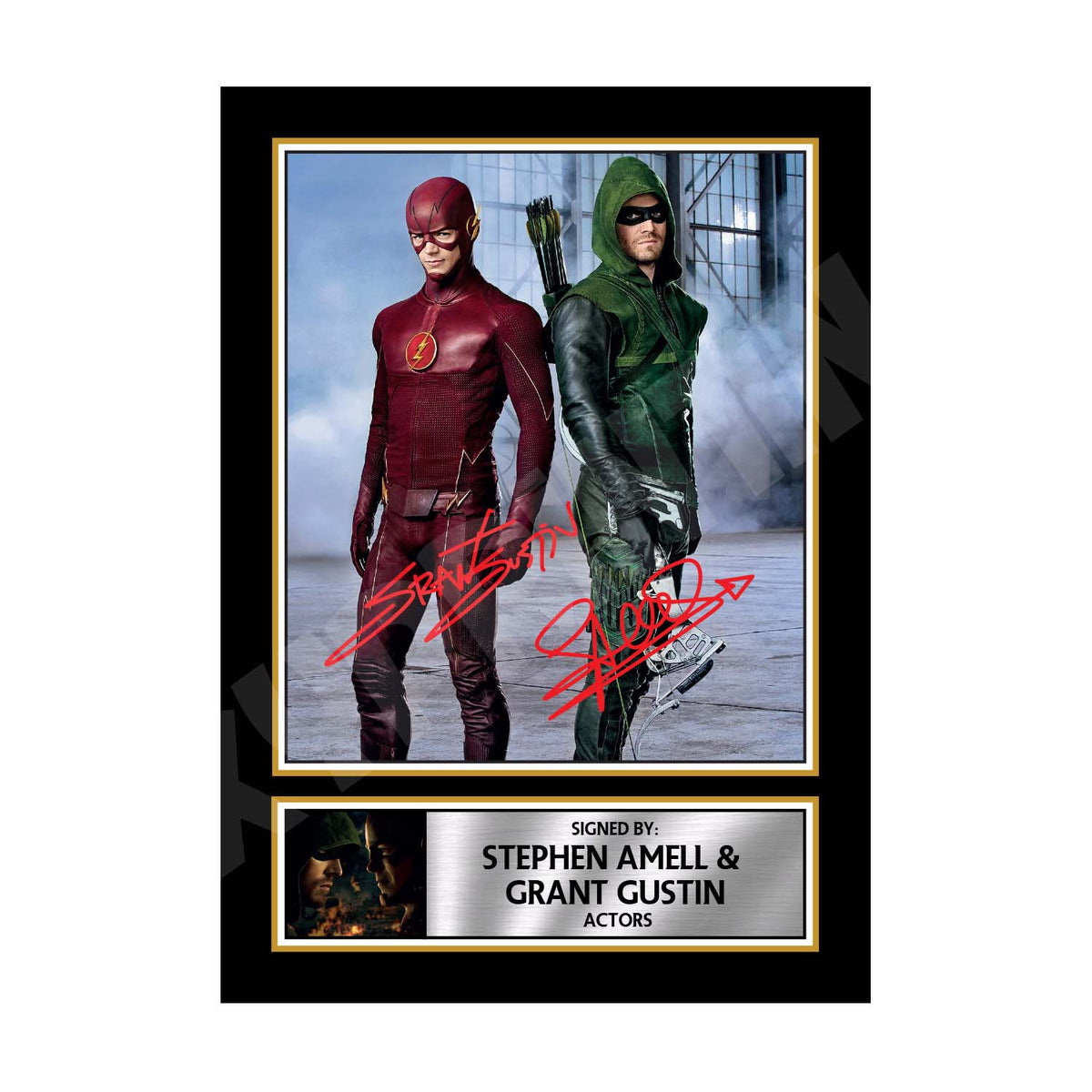 STEPHEN AMELL GRANT GUSTIN ARROW VS FLASH Printed Signature 2 Tv Show Print – Stephen Amell Grant Gustin Arrow VS Flash Printed Signature 2 Tv Show Print – A1 Print Only