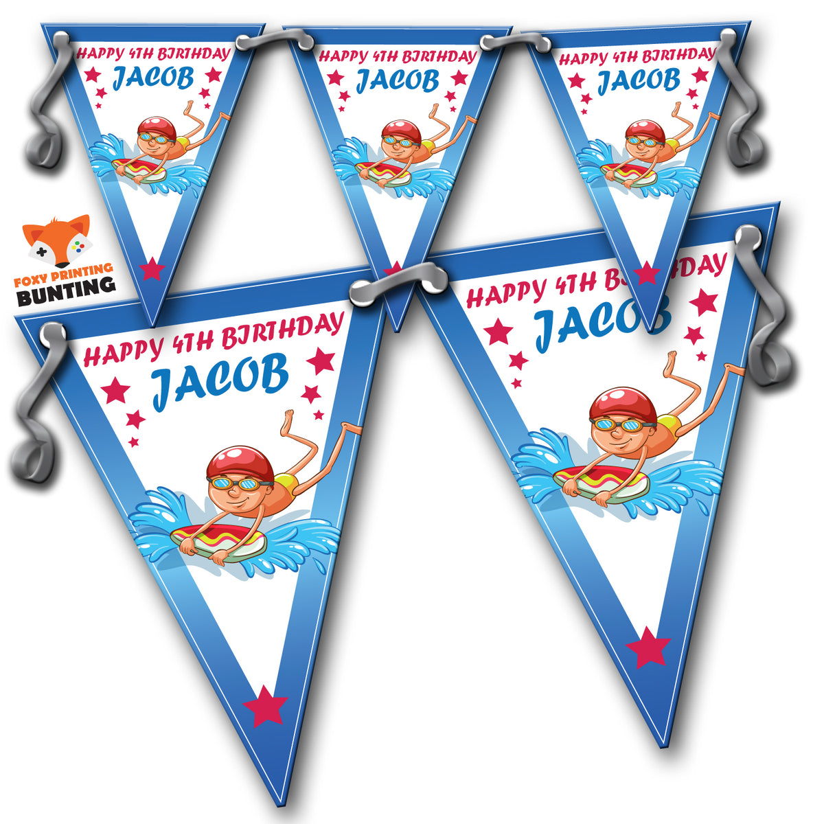 SWIMMING PARTY Bunting Premium Party Decorations (Standard Bunting (14.8cm X 21cm)) β Swimming Party Bunting
