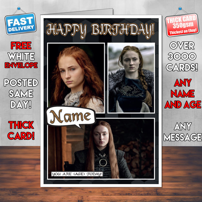 Sansa Stark Personalised INSPIRED STYLE Game Of Thrones Birthday Card New 2017
