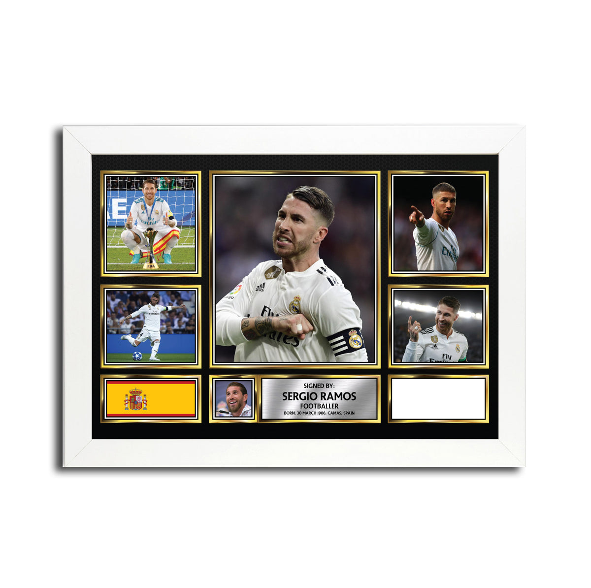 Sergio Ramos MC1669 – Black Frame Printed Signature Football Poster – Sergio Ramos MC1669