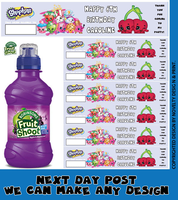 Shopkins Greayinspired Theme Personalised Party Fruit Shoot Label Sticker