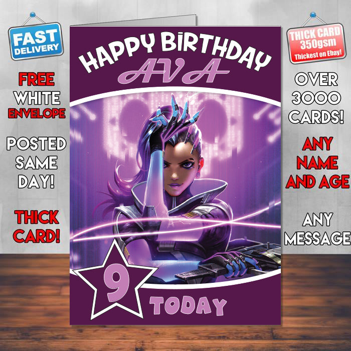 Sombra Overwatch Inspired Style Game Kids Inspired Birthday Card (SA) β Sombra Overwatch Game Birthday Card