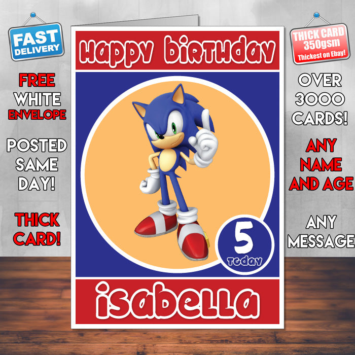 Sonic 02 Inspired Theme Personalised Kids Inspired Birthday Card (SA060917) β Sonic 02 Inspired Theme Personalised Birthday Card β personalised Birthday Card
