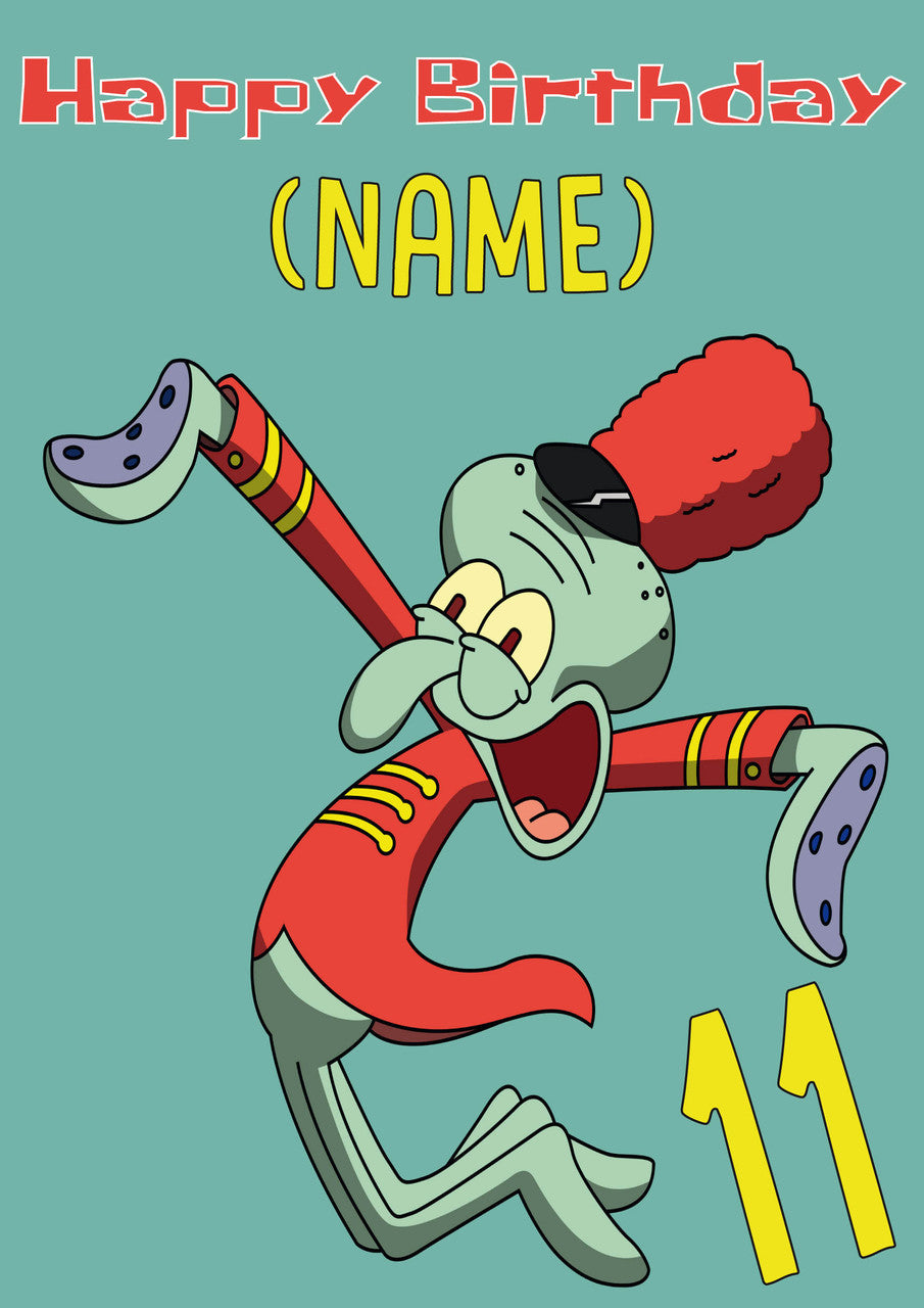 THEME INSPIRED Kids Adult Personalised Birthday Card Squidward Birthday Card