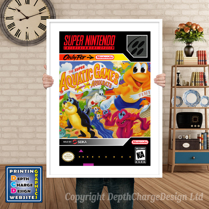 Super Aquatic Games Super Nintendo GAME INSPIRED THEME Retro Gaming Poster A4 A3 A2 Or A1
