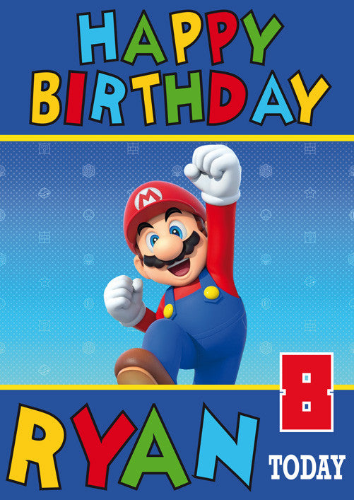 Super Mario Colour THEME INSPIRED Kids Adult Personalised Birthday Card