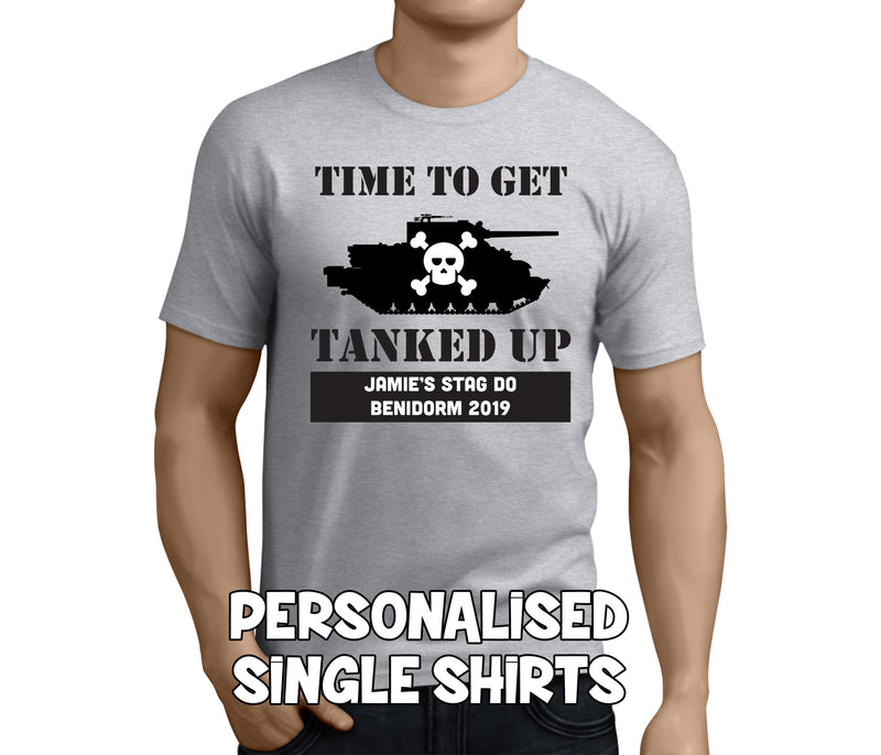 Time To Get Tanked Up Black Custom Stag T-Shirt - Any Name - Party Tee