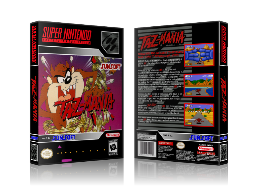 Taz Mania Replacement Nintendo SNES Game Case Or Cover – SNES Replacement Game case product image 1