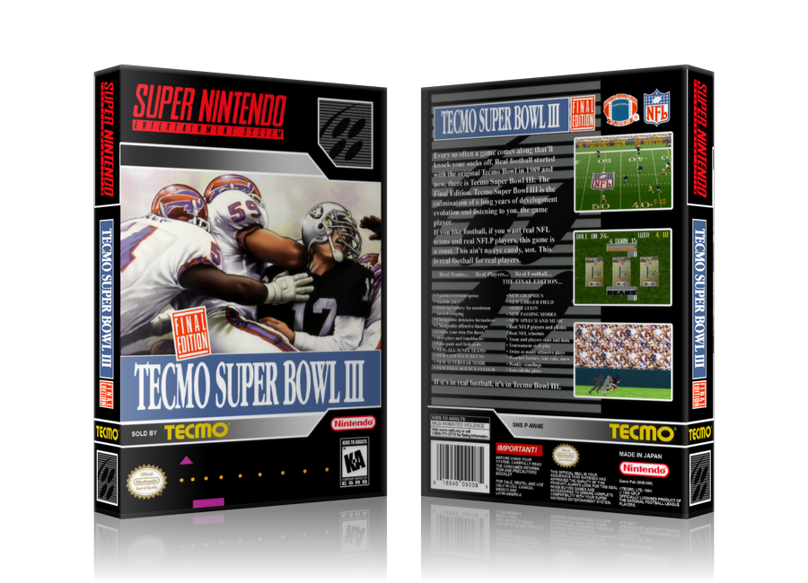Tecmo Super Bowl III Replacement Nintendo SNES Game Case Or Cover – SNES Replacement Game case product image 1