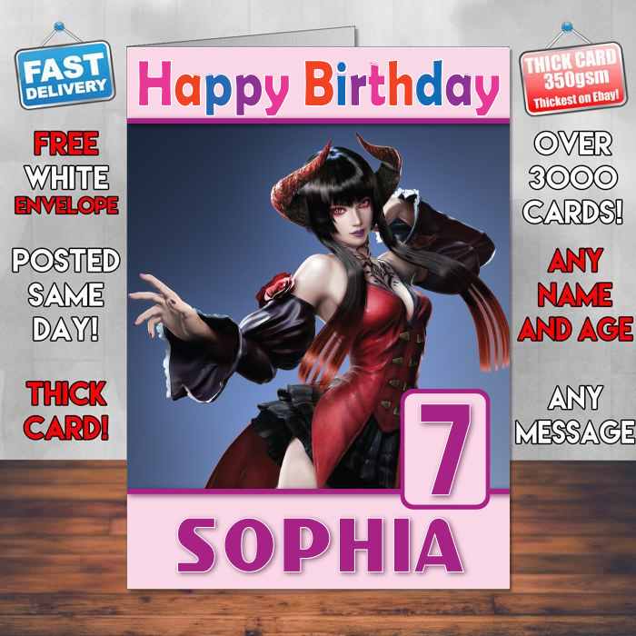 Personalised Tekken 7 Eliza Inspired Style Game Kids Inspired Birthday Card (SA) – Personalised Tekken 7 Eliza Game Birthday Card
