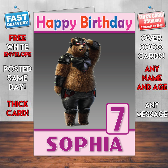 Personalised Tekken 7 Kuma Panda Inspired Style Game Kids Inspired Birthday Card (SA) – Personalised Tekken 7 Kuma Panda Game Birthday Card