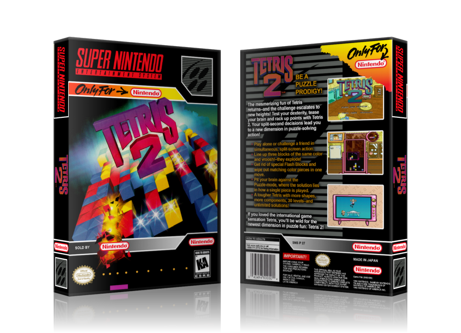 Tetris 2 Replacement Nintendo SNES Game Case Or Cover β SNES Replacement Game case product image 1