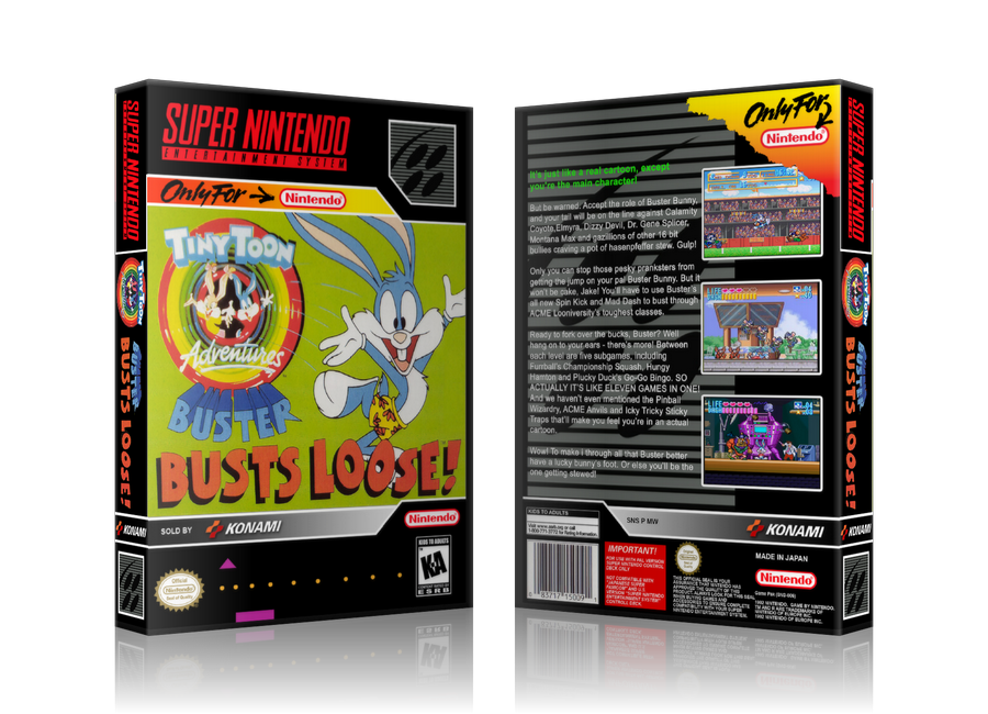 Tiny Toon Adventures Buster Busts Loose Replacement Nintendo SNES Game Case Or Cover β SNES Replacement Game case product
