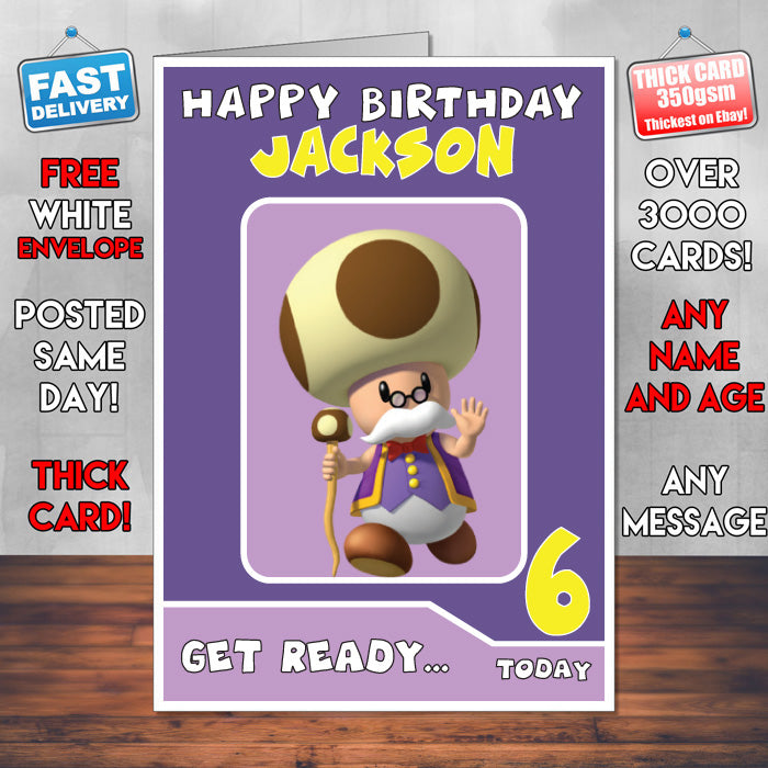 Toadsworth Super Mario Inspired Theme Personalised Kids Inspired Birthday Card (SA060917) β Toadsworth Super Mario Inspired Theme Personalised Birthday Card β personalised Birthday Card