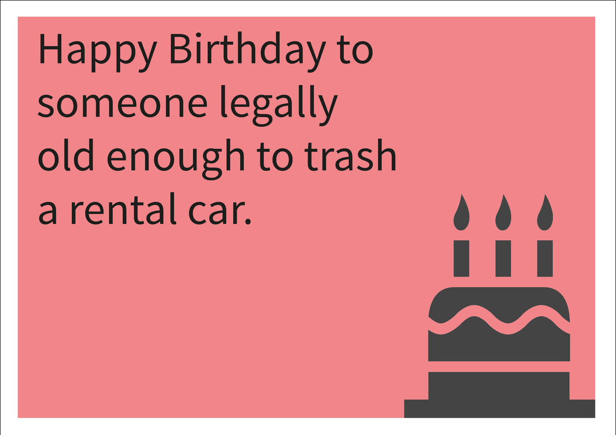 Trash A Rental Car INSPIRED Adult Personalised Birthday Card Birthday Card