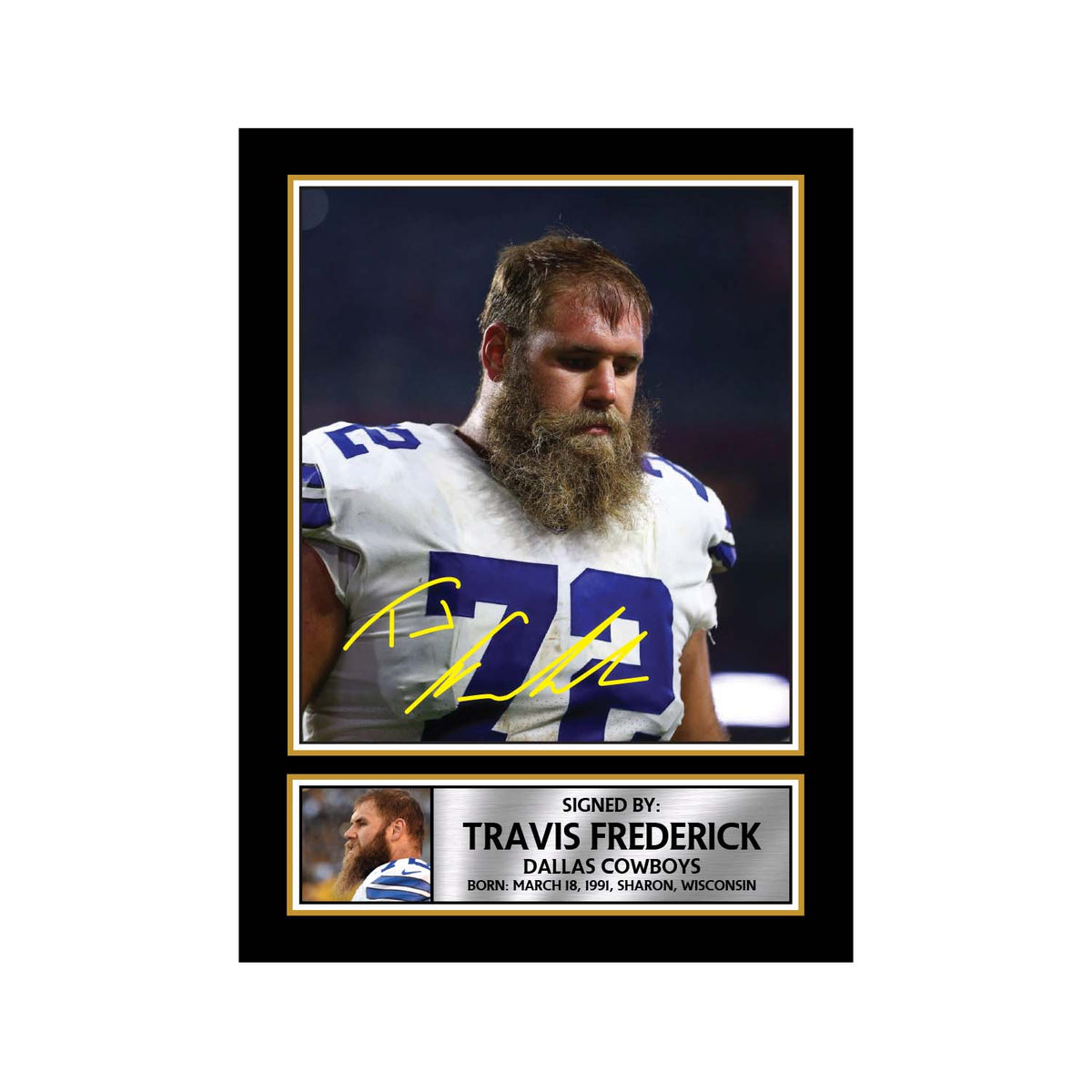 Travis Frederick American Football Printed Signature Print – A1 Print Only