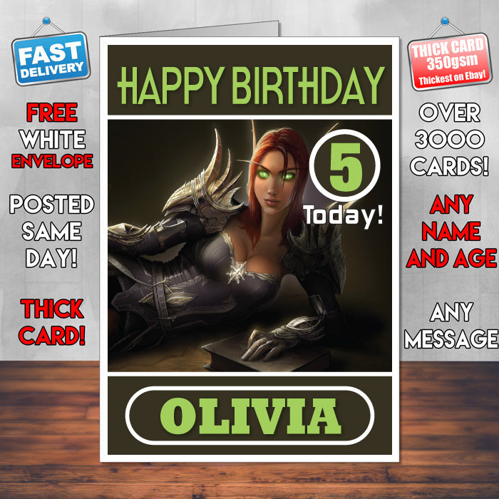 Personalised Warcraft Art Inspired Style Game Kids Inspired Birthday Card (SA)