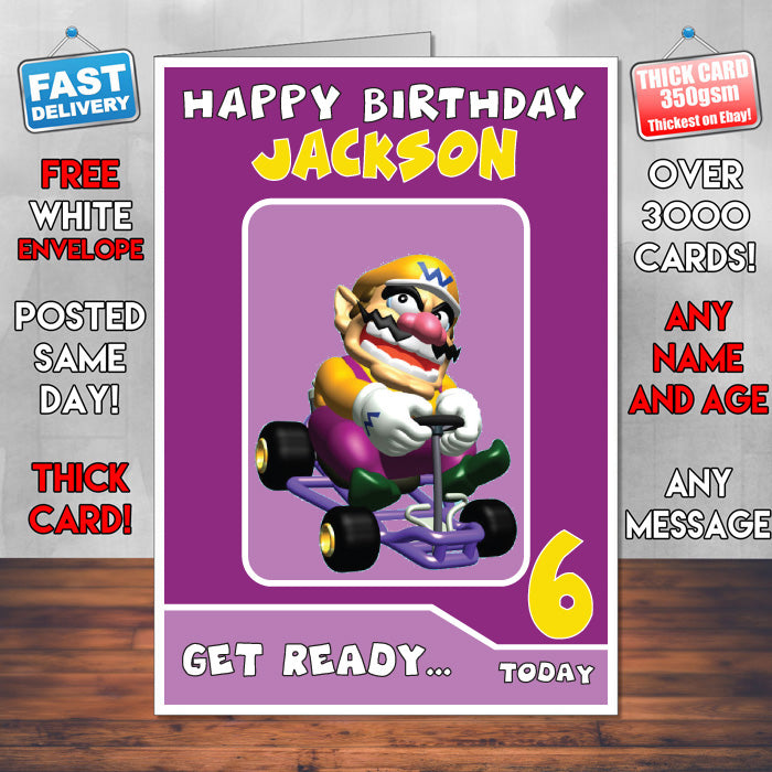 Wario 2 Super Mario Inspired Theme Personalised Kids Inspired Birthday Card (SA060917) β Wario 2 Super Mario Inspired Theme Personalised Birthday Card β personalised Birthday Card