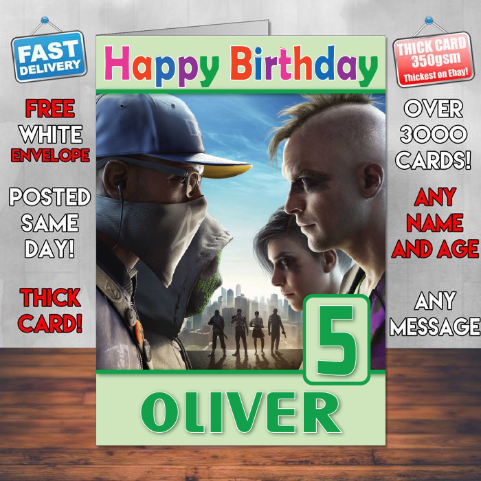 Personalised Watch Dogs 2 No Compromise Dlc Inspired Style Game Kids Inspired Birthday Card (SA) β Personalised Watch Dogs 2 No Compromise Dlc Game Birthday Card
