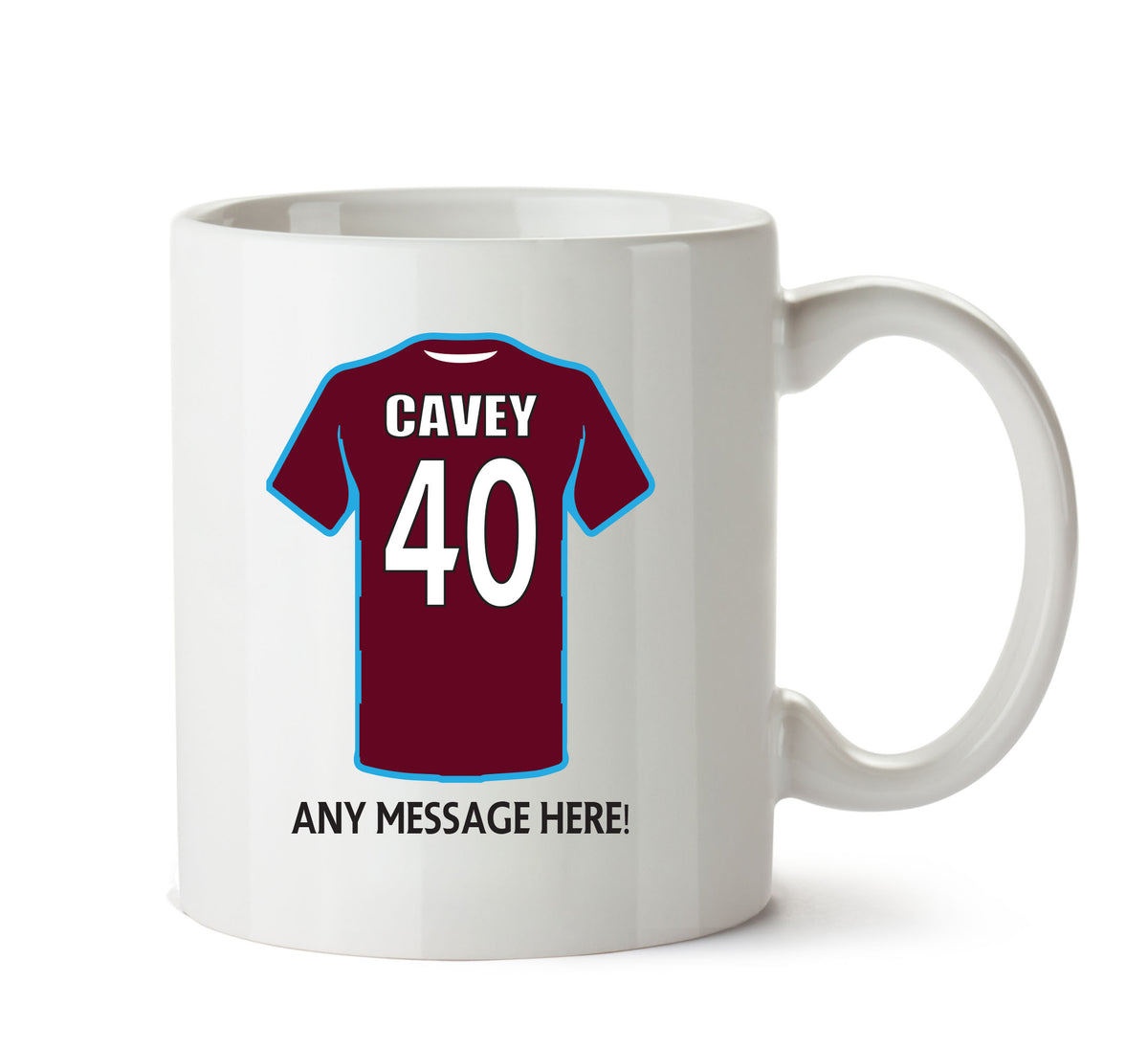 West Ham United Football Team Mug - Personalised Birthday Age and Name – printed mug product image 1