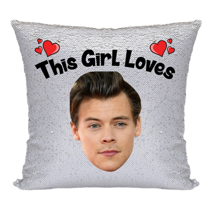 RED MAGIC SEQUIN CUSHION- ANY NAME LOVES HARRY STYLES