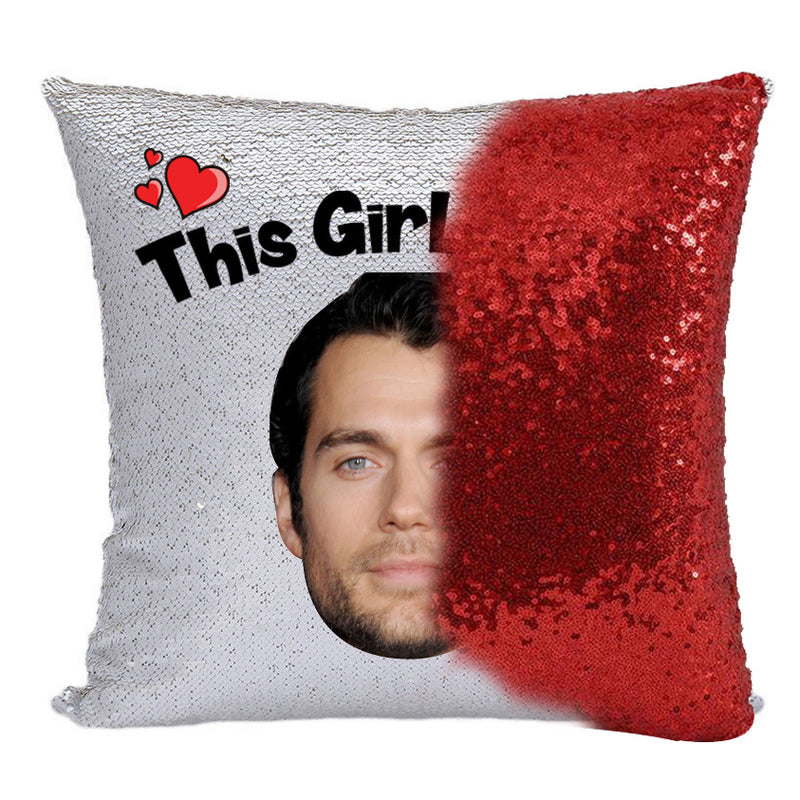 RED MAGIC SEQUIN CUSHION- ANY NAME LOVES HENRY CAVILL