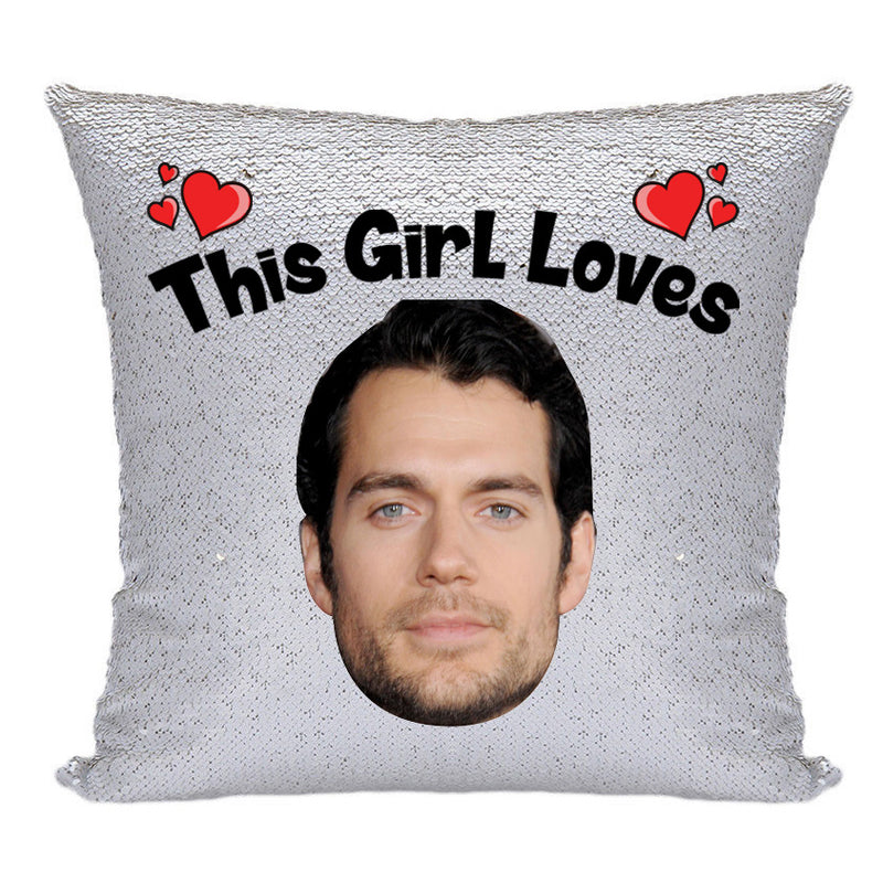 RED MAGIC SEQUIN CUSHION- ANY NAME LOVES HENRY CAVILL