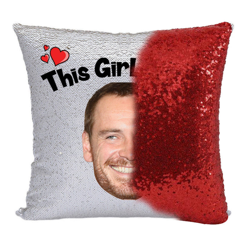 RED MAGIC SEQUIN CUSHION- ANY NAME LOVES MICHAEL FASSBENDER