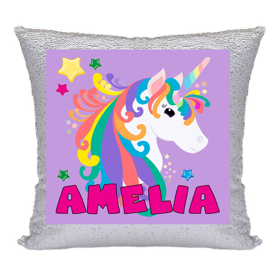 Unicorn 103 Personalised Silver Sequin Cushion including cushion insert
