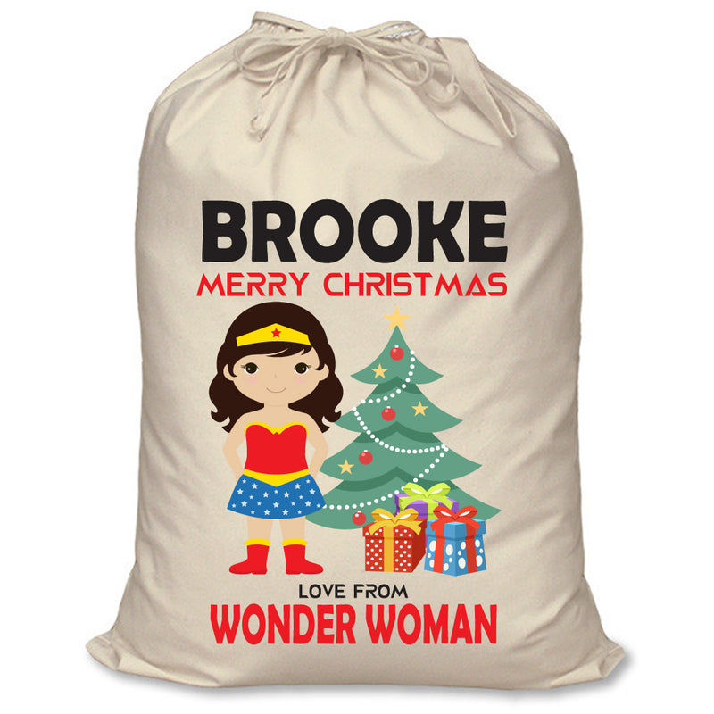 PERSONALISED Cartoon Inspired Super Hero Amazing Woman BROOKE - XL Children's Christmas Santa Sack CUSTOMISE Present