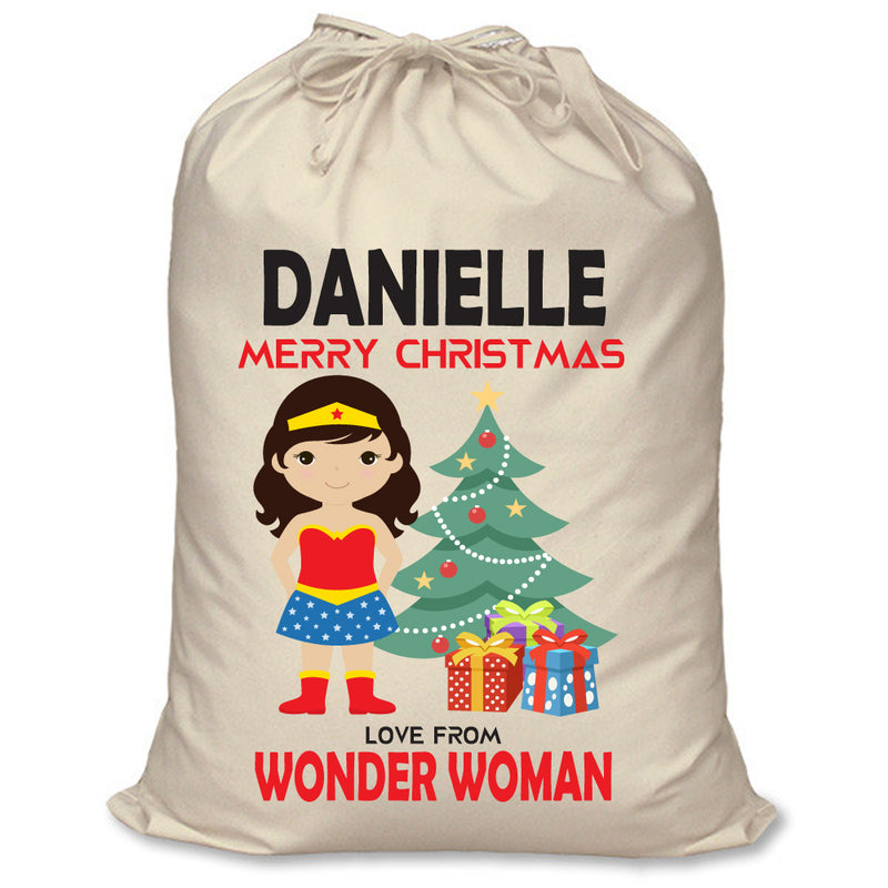 PERSONALISED Cartoon Inspired Super Hero Amazing Woman DANIELLE - XL Children's Christmas Santa Sack CUSTOMISE Present
