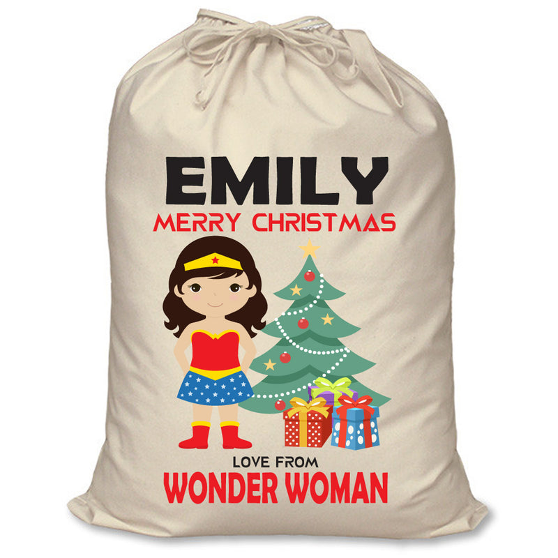 PERSONALISED Cartoon Inspired Super Hero Amazing Woman EMILY - XL Children's Christmas Santa Sack CUSTOMISE Present