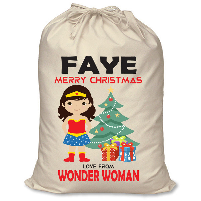 PERSONALISED Cartoon Inspired Super Hero Amazing Woman FAYE - XL Children's Christmas Santa Sack CUSTOMISE Present