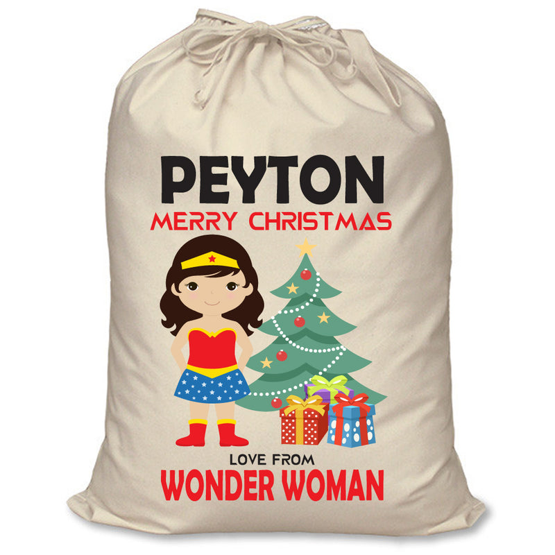 PERSONALISED Cartoon Inspired Super Hero Amazing Woman PEYTON - XL Children's Christmas Santa Sack CUSTOMISE Present