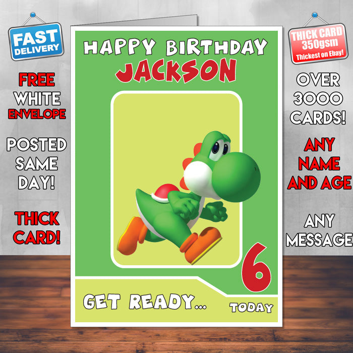 Yoshi Super Mario Inspired Theme Personalised Birthday Card – personalised Birthday Card