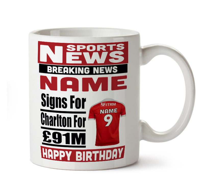 Personalised SIGNS FOR Charlton Football Mug Personalised Birthday Mug