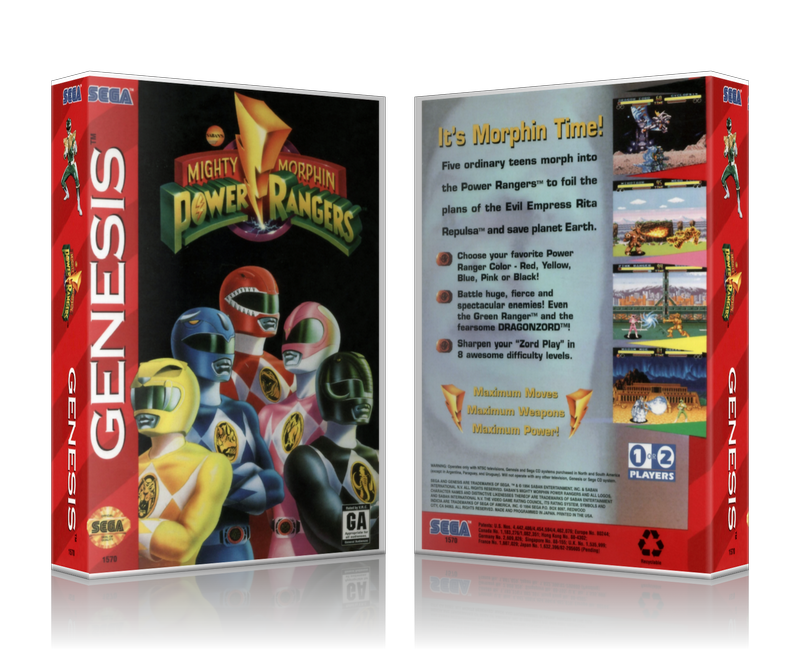 Genesis Mighty Morphin Power Rangers Sega Megadrive REPLACEMENT GAME Case Or Cover