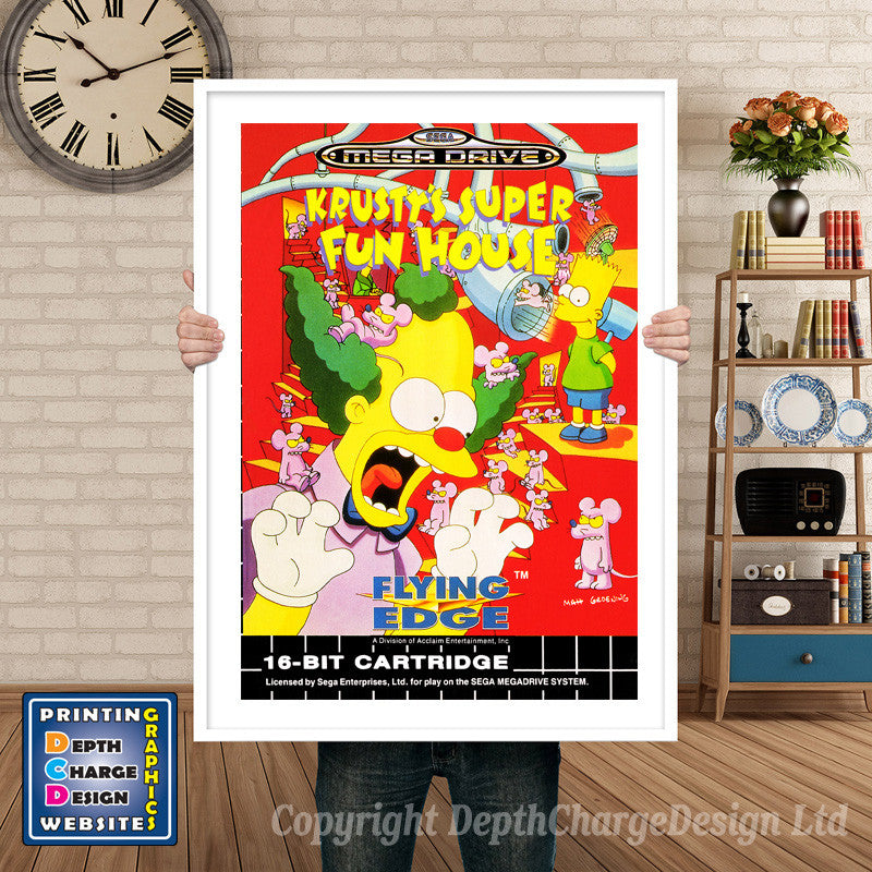 Krustys Super Fun House_Eu - Sega Megadrive Inspired Retro Gaming Poster A4 A3 A2 Or A1