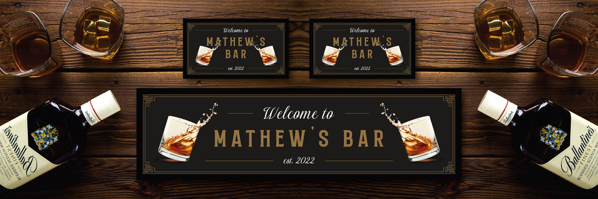 Custom Personalised Bar Mat Runner Shots Design M10 – personalised whisky bar mat – Shots design