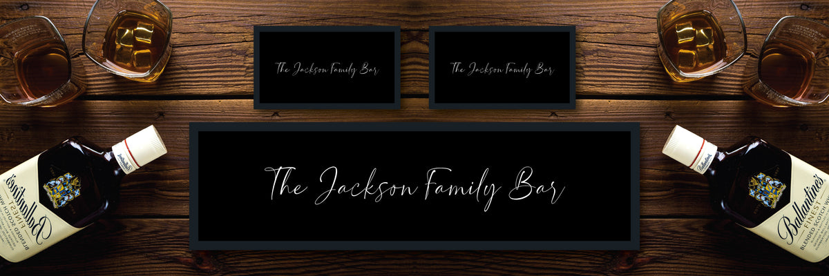 Custom Personalised Bar Mat Runner Cursive Design M11 – personalised family bar mat – Cursive design