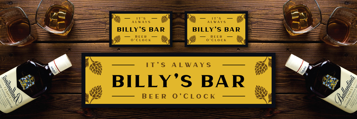 Custom Personalised Bar Mat Runner Hops Design M14 – personalised beer o’clock bar mat – Hops design