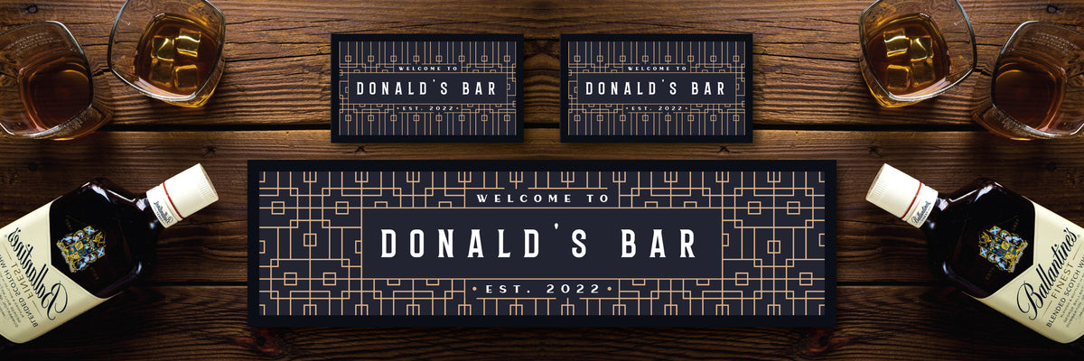 Custom Personalised Bar Mat Runner Grid Design M2 – personalised art deco bar mat – Grid design