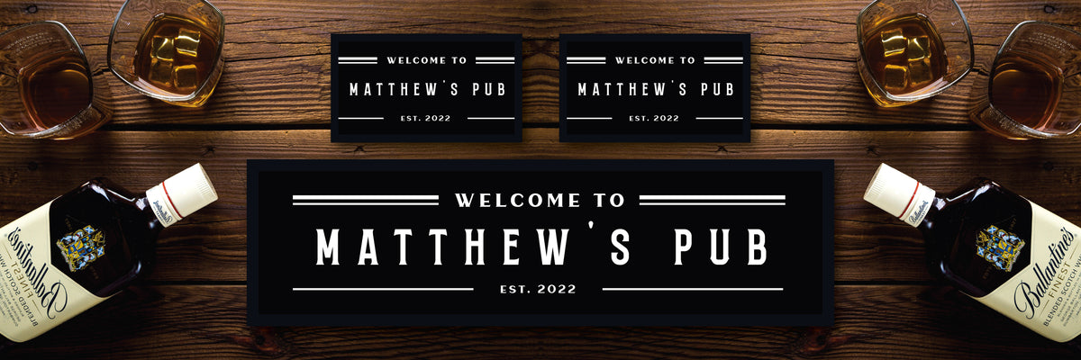 Custom Personalised Bar Mat Runner Stately Design M3 – personalised black pub bar mat – Stately design