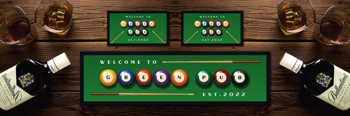 Personalised Bar Mat Runner Billiard Lettering Design M34 – personalised pool bar mat – Billiard Lettering design